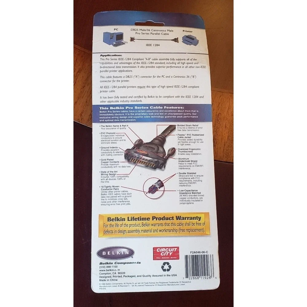 Belkin Pro Series 6' IEEE 1284 Printer Cable DB25 Male/Centronics 36‎ B Male